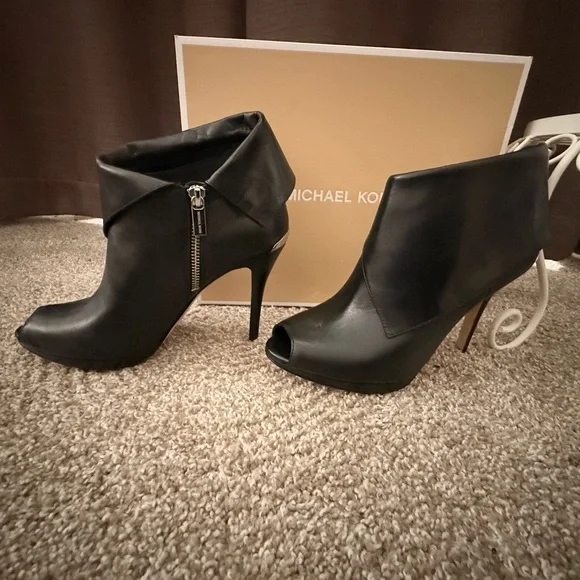 Michael Kors Black Peep-Toe Heeled Boots - Picture 2 of 5